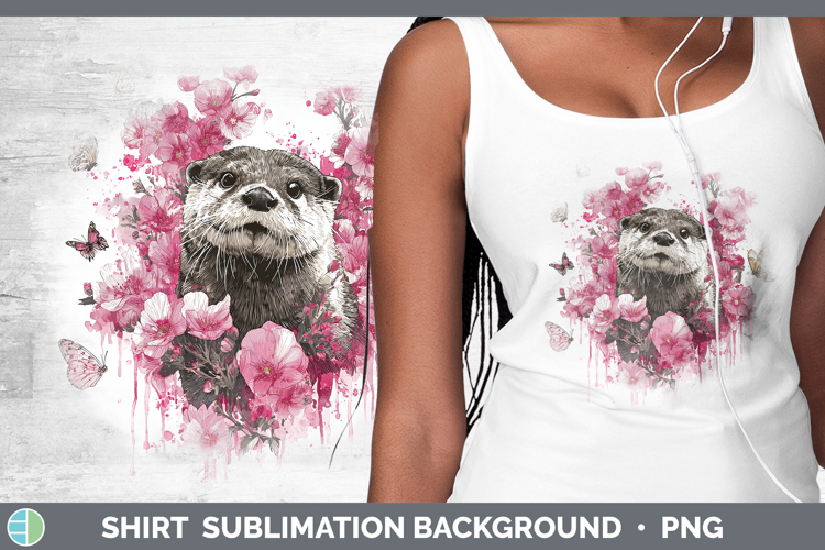 Woodland Pink Drips Otter Shirt Sublimation Background Desig