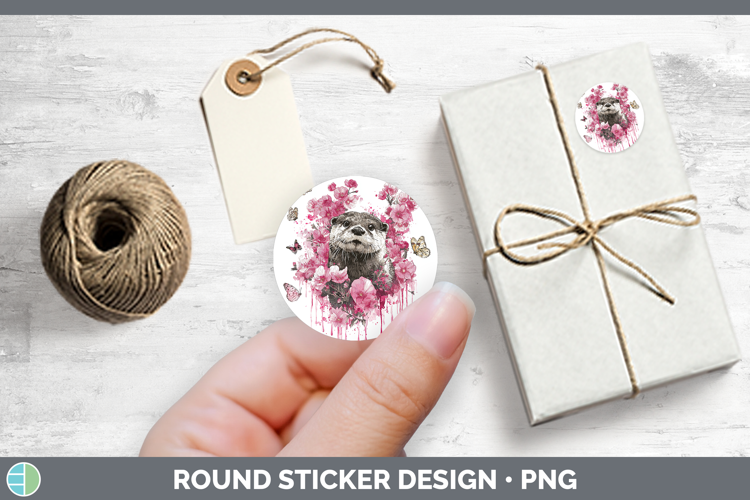 Woodland Pink Drips Otter Stickers | Round Labels Designs