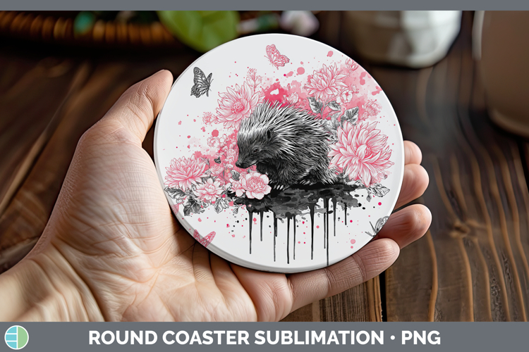 Woodland Pink Drips Porcupine Round Coaster Sublimation Coas