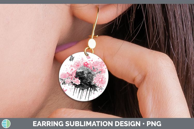 Woodland Pink Drips Porcupine Round Earrings Sublimation Ear