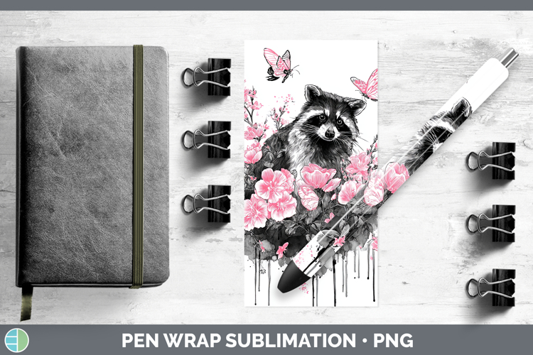 Woodland Pink Drips Raccoon Pen Wrap Sublimation Pen Designs