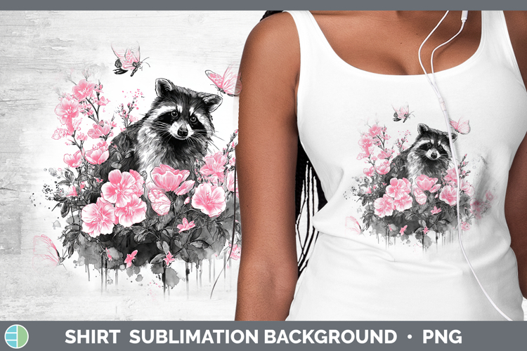 Woodland Pink Drips Raccoon Shirt Sublimation Background Des