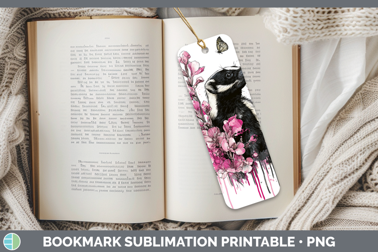Woodland Pink Drips Skunk Bookmark Sublimation Printable Des