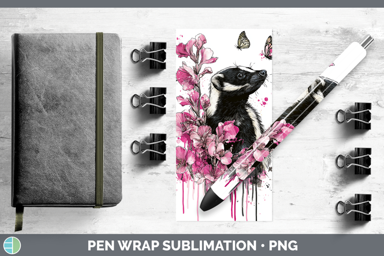 Woodland Pink Drips Skunk Pen Wrap Sublimation Pen Designs