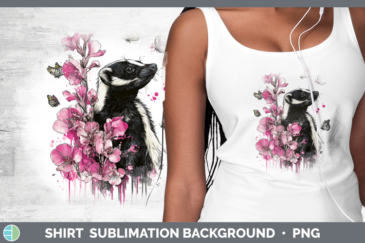 Woodland Pink Drips Skunk Shirt Sublimation Background Desig