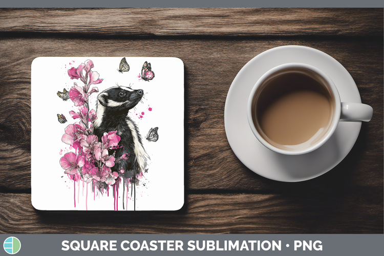 Woodland Pink Drips Skunk Square Coaster Sublimation Coaster