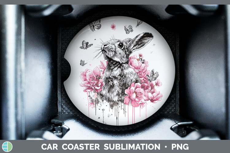 Woodland Pink Drips Snowshoe Hare Car Coaster Sublimation D