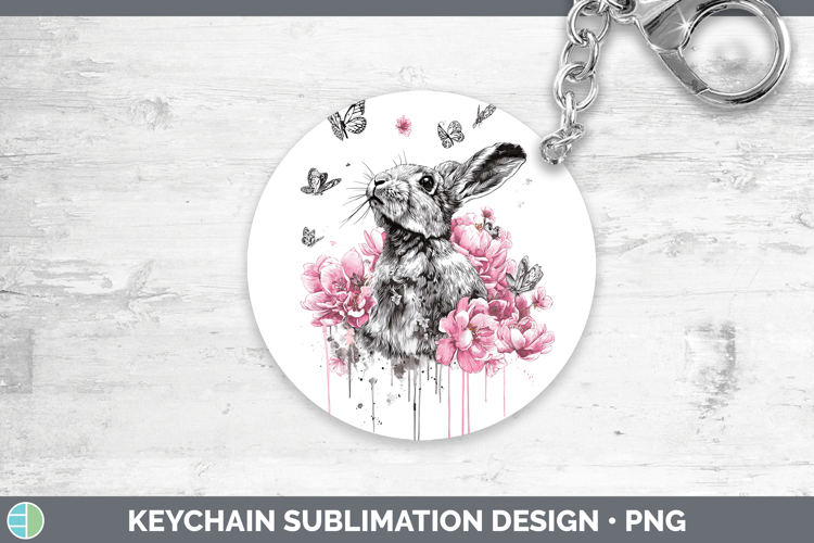 Woodland Pink Drips Snowshoe Hare Keychain Sublimation Keyri