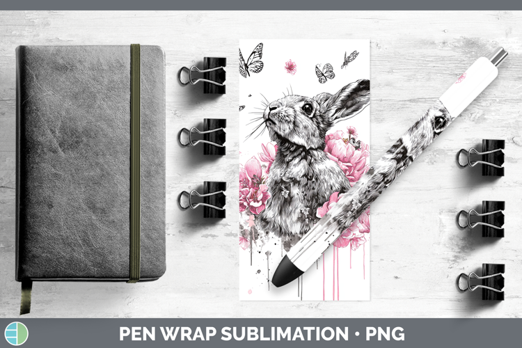 Woodland Pink Drips Snowshoe Hare Pen Wrap Sublimation Pen D