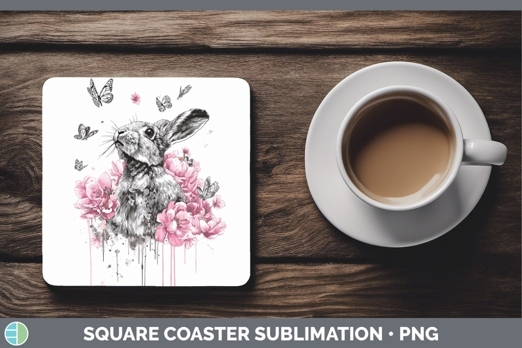 Woodland Pink Drips Snowshoe Hare Square Coaster Sublimation