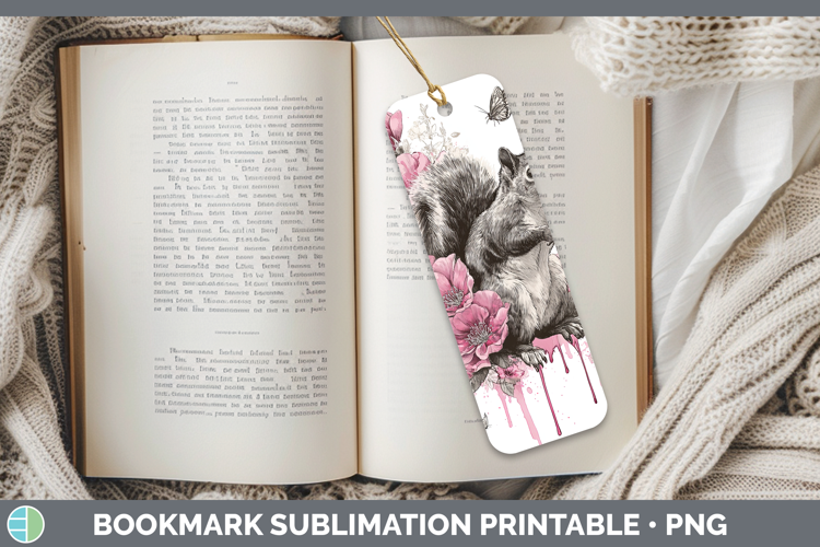 Woodland Pink Drips Squirrel Bookmark Sublimation Printable