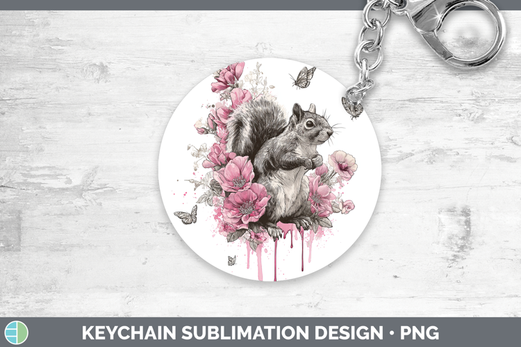 Woodland Pink Drips Squirrel Keychain Sublimation Keyring De