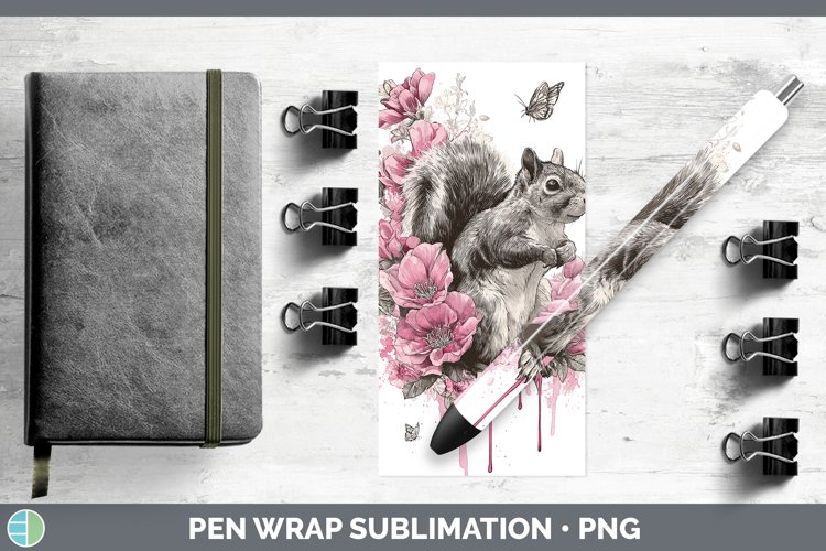 Woodland Pink Drips Squirrel Pen Wrap Sublimation Pen Design