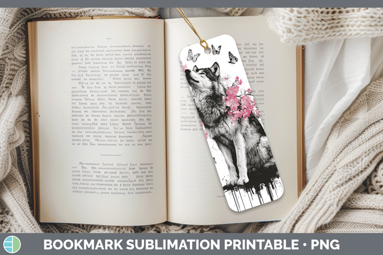 Woodland Pink Drips Wolf Bookmark Sublimation Printable Desi