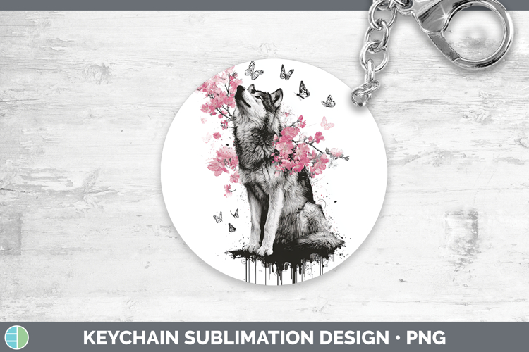 Woodland Pink Drips Wolf Keychain Sublimation Keyring Design