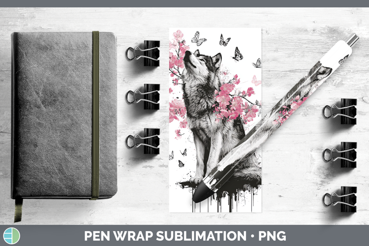 Woodland Pink Drips Wolf Pen Wrap Sublimation Pen Designs