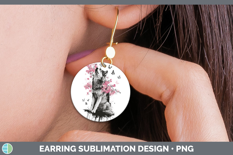 Woodland Pink Drips Wolf Round Earrings Sublimation Earrings