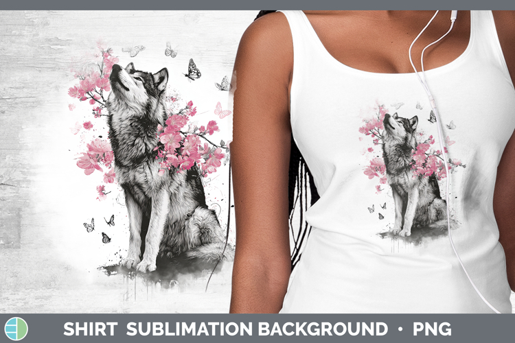 Woodland Pink Drips Wolf Shirt Sublimation Background Design