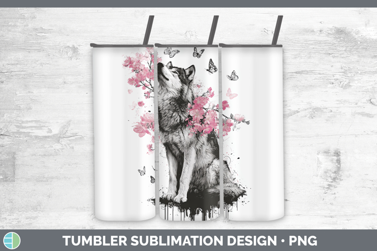 Woodland Pink Drips Wolf Tumbler Sublimation 20 oz Skinny Tu