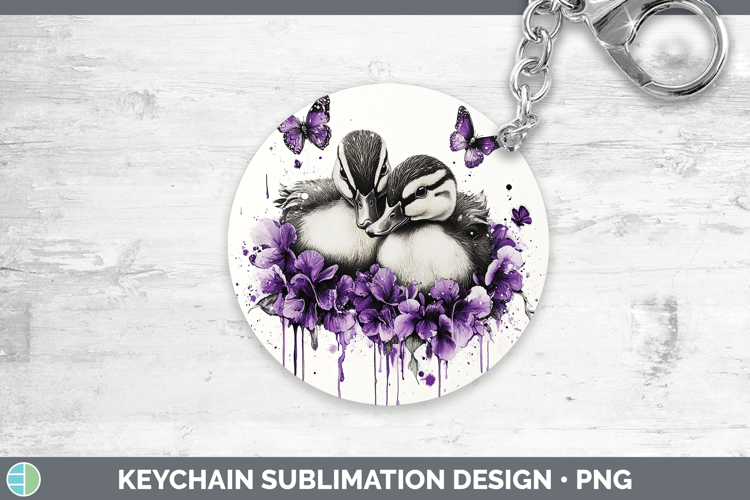 Woodland Purple Drips Duck Keychain Sublimation Keyring Desi