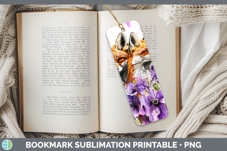 Woodland Purple Drips Fox Bookmark Sublimation Printable Des