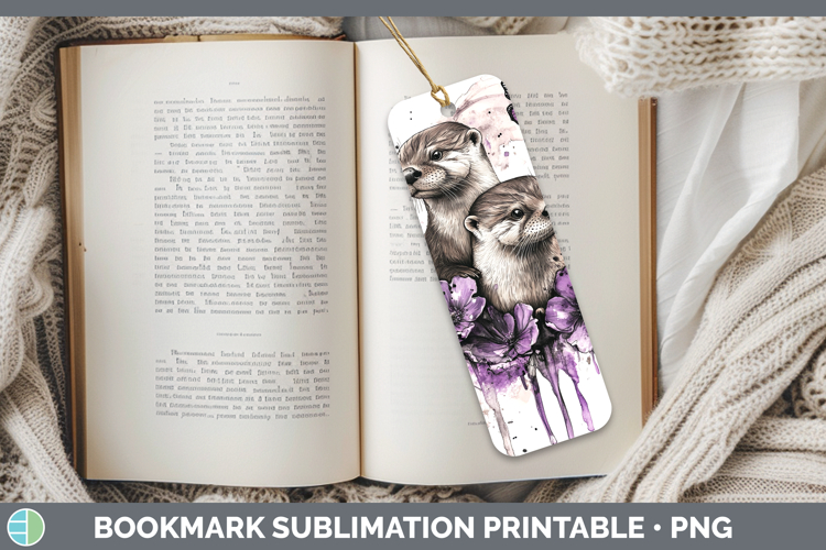 Woodland Purple Drips Otter Bookmark Sublimation Printable D