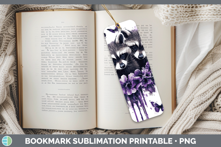 Woodland Purple Drips Raccoon Bookmark Sublimation Printable