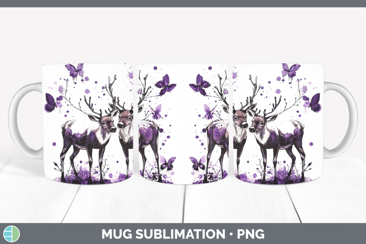 Woodland Purple Drips Reindeer Mug Wrap Sublimation Coffee C