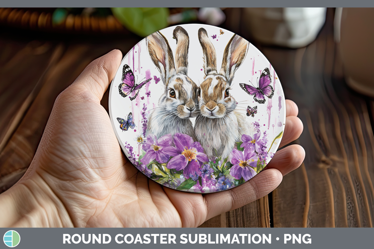 Woodland Purple Drips Snowshoe Hare Round Coaster Sublimatio