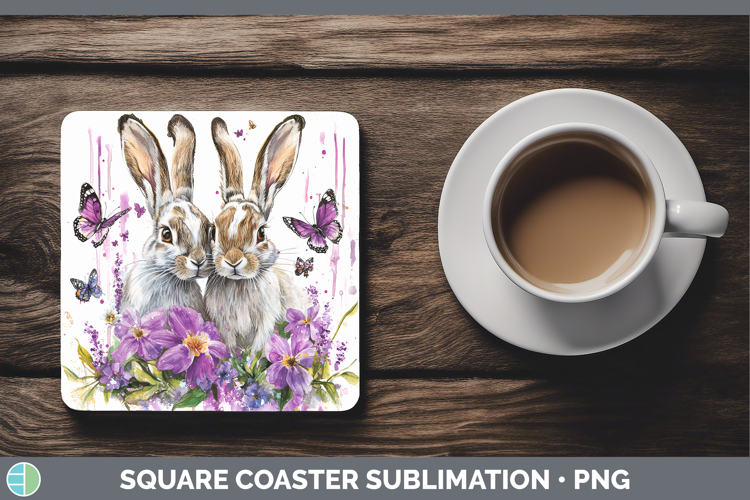 Woodland Purple Drips Snowshoe Hare Square Coaster Sublimati