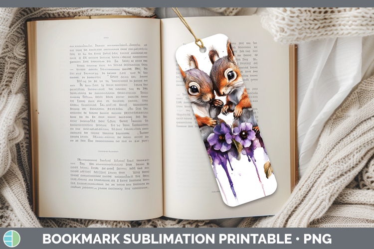 Woodland Purple Drips Squirrel Bookmark Sublimation Printabl