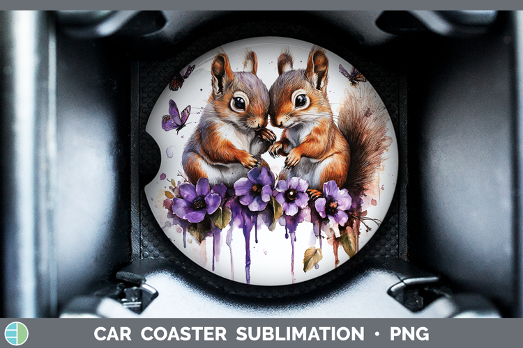 Woodland Purple Drips Squirrel Car Coaster Sublimation Desi