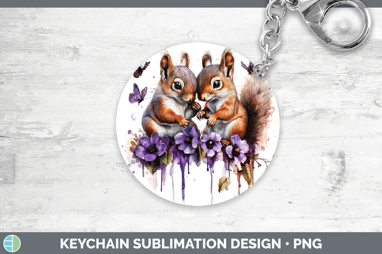 Woodland Purple Drips Squirrel Keychain Sublimation Keyring