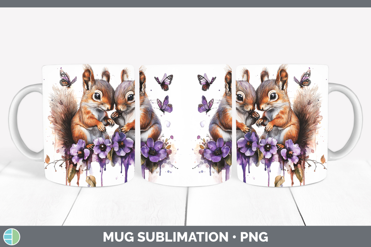 Woodland Purple Drips Squirrel Mug Wrap Sublimation Coffee C