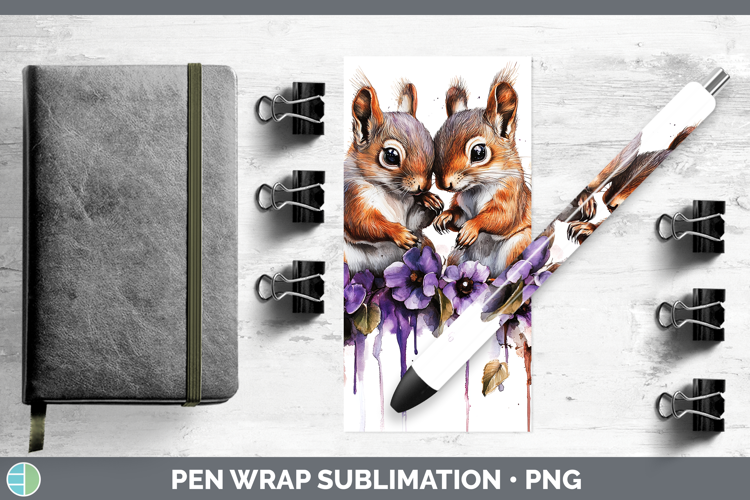 Woodland Purple Drips Squirrel Pen Wrap Sublimation Pen Desi
