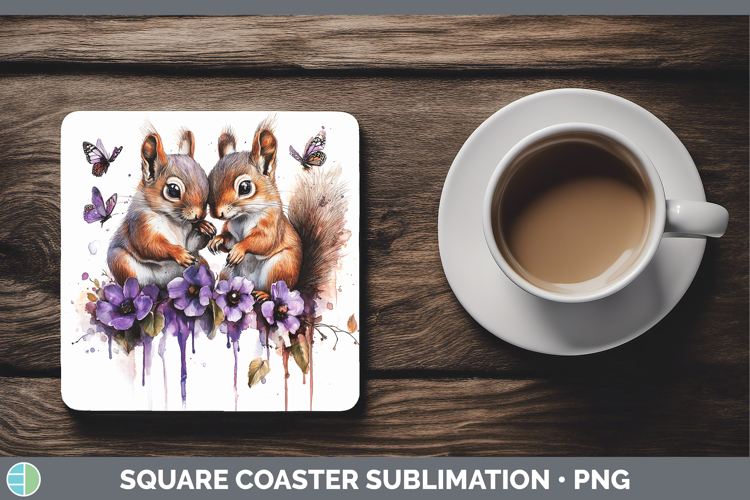 Woodland Purple Drips Squirrel Square Coaster Sublimation Co