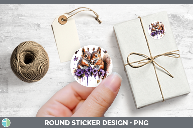 Woodland Purple Drips Squirrel Stickers | Round Labels Desig