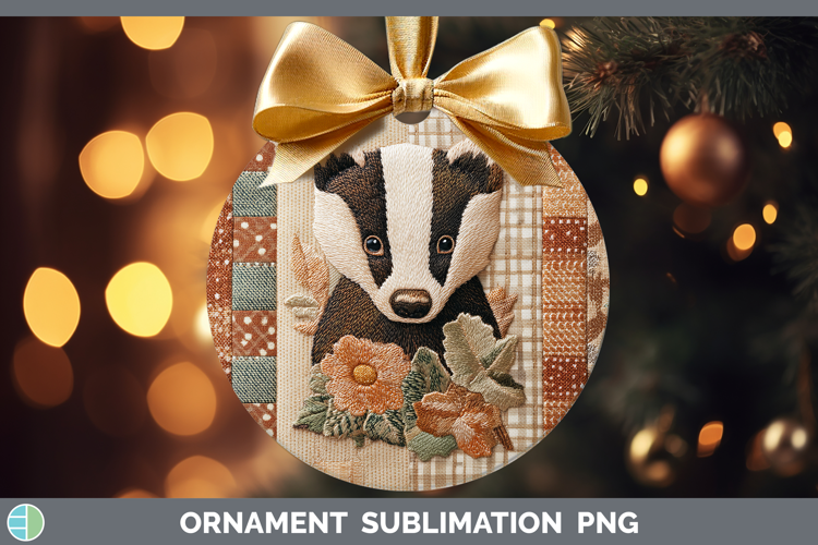 Badger Woodland Quilted Patchwork Ornament Sublimation Desig