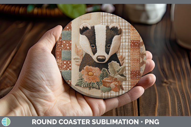 Badger Woodland Quilted Patchwork Round Coaster Sublimation