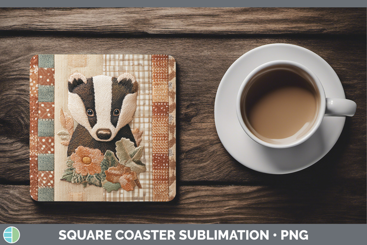 Badger Woodland Quilted Patchwork Square Coaster Sublimation