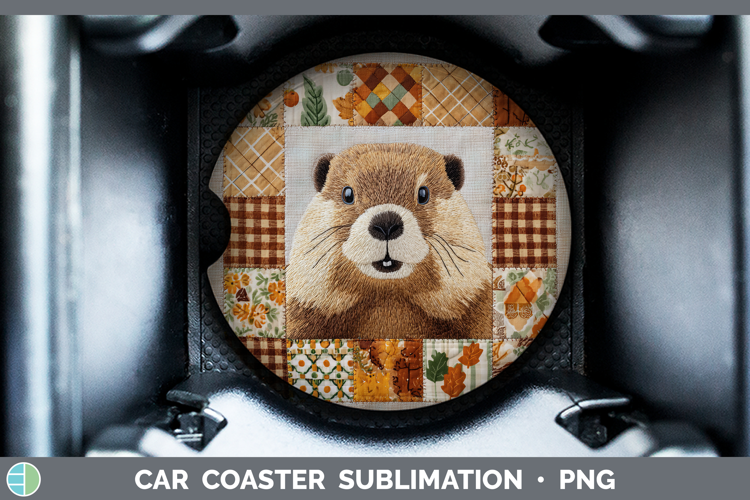 Beaver Woodland Quilted Patchwork Car Coaster Sublimation De