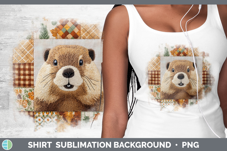 Beaver Woodland Quilted Patchwork Shirt Sublimation Design