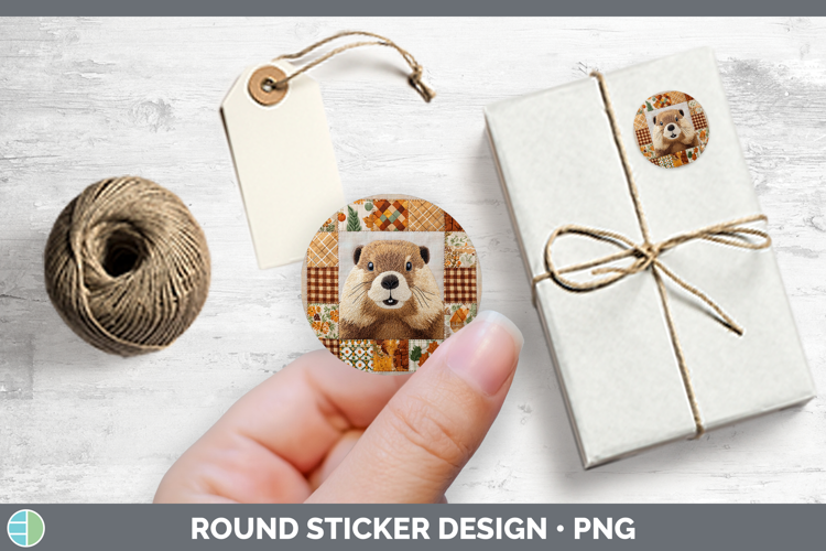 Beaver Woodland Quilted Patchwork Stickers Design