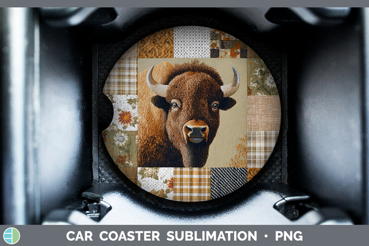 Bison Woodland Quilted Patchwork Car Coaster Sublimation Des