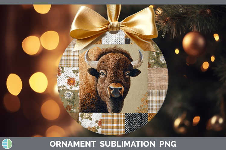 Bison Woodland Quilted Patchwork Ornament Sublimation Design