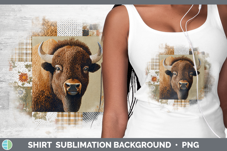 Bison Woodland Quilted Patchwork Shirt Sublimation Design