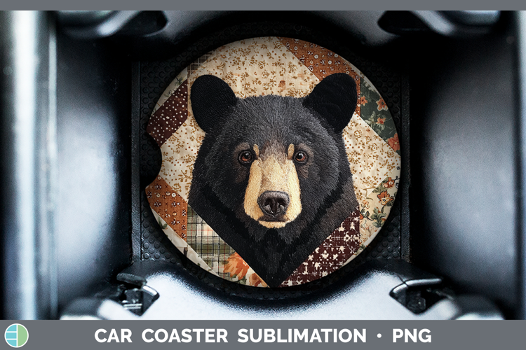 Black Bear Woodland Quilted Patchwork Car Coaster Sublimatio