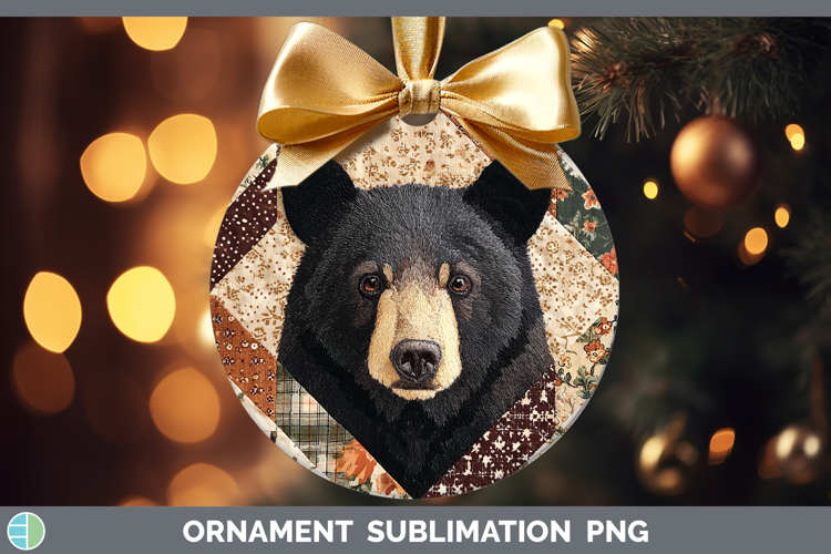 Black Bear Woodland Quilted Patchwork Ornament Sublimation D