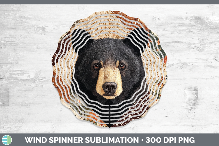 Black Bear Woodland Quilted Patchwork Wind Spinner Sublimati