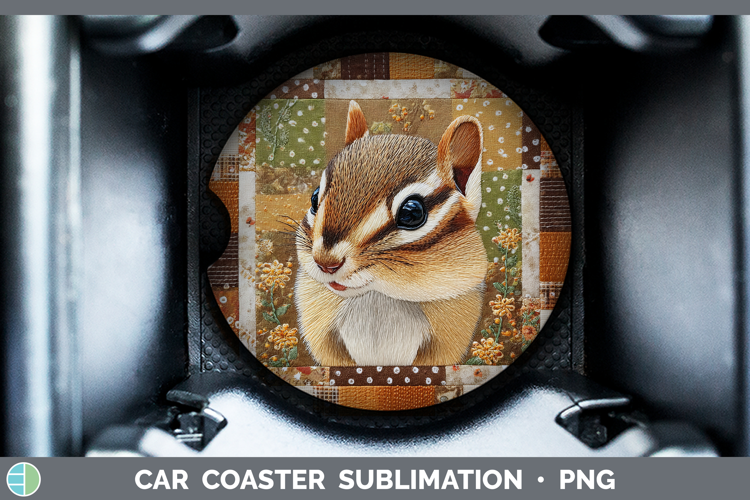 Chipmunk Woodland Quilted Patchwork Car Coaster Sublimation